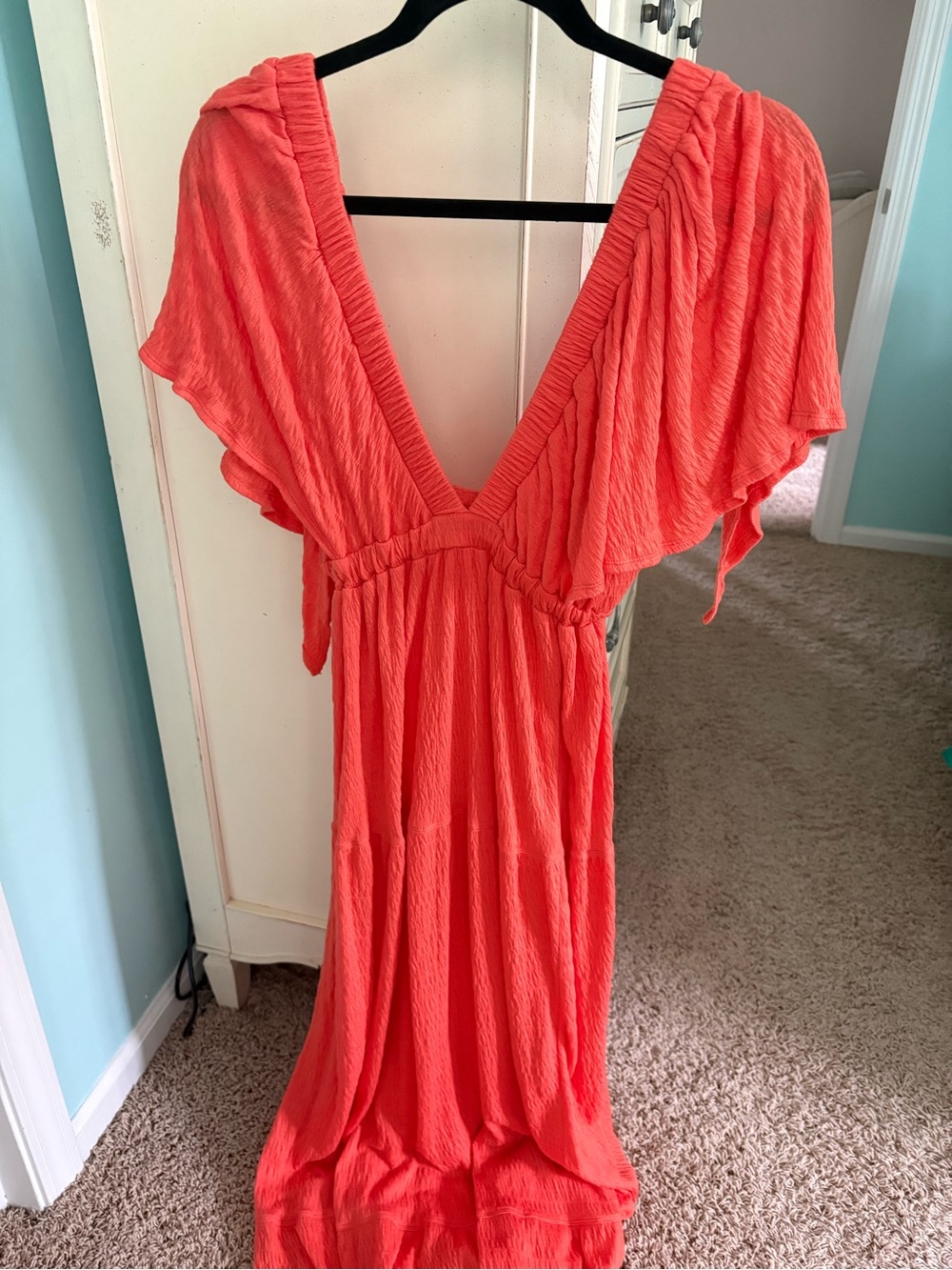 Women's Coral Maxi Dress with Deep V - Brand Unspecified